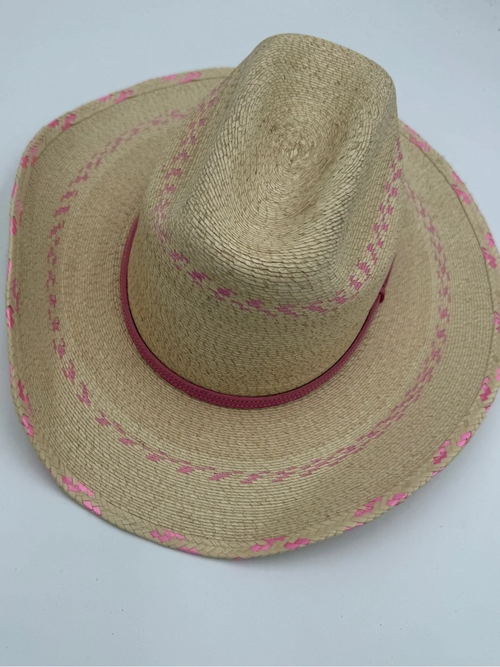 Nice Atwood Straw Cowboy Hat with Pink Trim Size Large